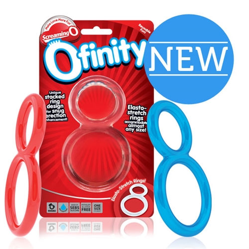 The Ofinity double erection ring gives men an (almost) eternal erection! Its isolation design constricts blood flow for concentrated enhancement that lasts and lasts and accomodates almost any size member. This stretchy cock ring has one purpose: to help keep his erections harder for longer while helping to prevent premature ejaculation. Simply stretch the top ring around the shaft and the bottom ring around the testicles and postion them against the base of the body-they will fit tight and snug in order to slow circulation and help him maintain a stronger erection and last longer in the bedroom. This dual action sex toy for men also helps increase sensitivity and promotes more intense and powerful orgasms