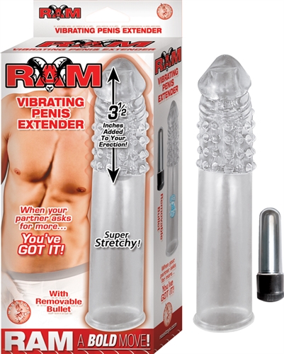 Fulfill your fantasies with this Vibrating Penis Extender. When your partner asks for more... you have got it. Gives you the extra length to go deeper. Ribbed bumps for added stimulation. Internal pocket to comfortably catch orgasm. Super stretchy sleeve fits most men.
