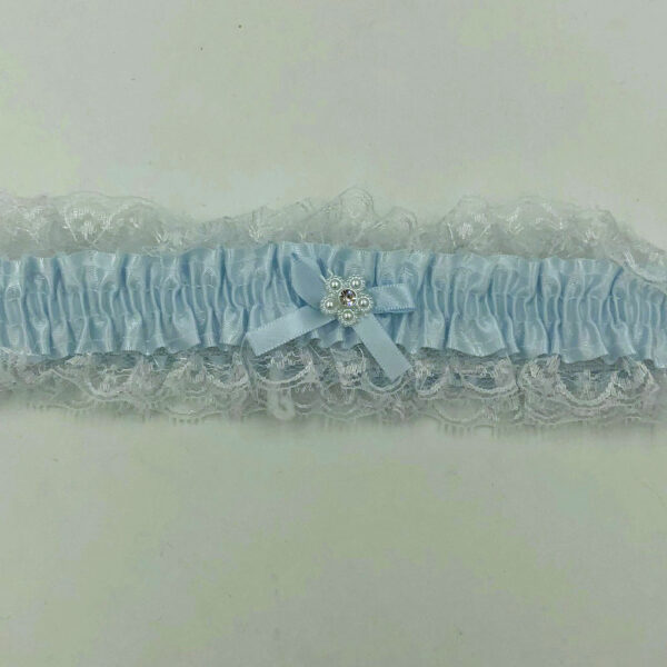 Satin Leg Garter - One Size - Baby Blue With White Lace
