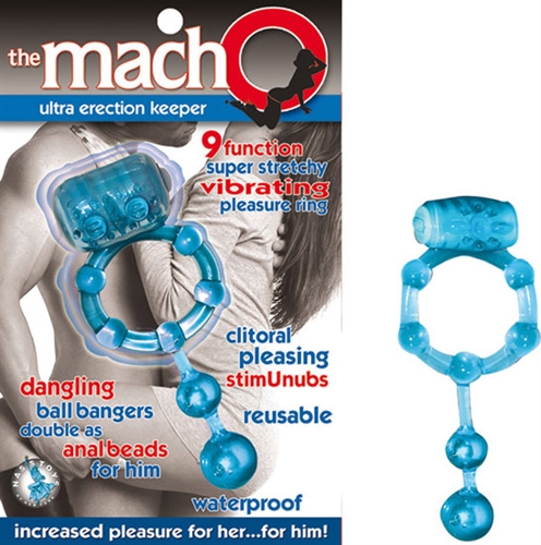 Stretchy jelly erection cock ring. Vibrating clitoral stimu-nubs. Dangling ball bangers serve as anal beads for him. 9 speeds.