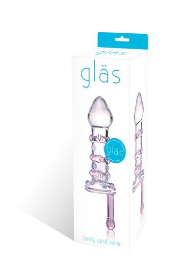 All juicers feature heavy-glass rotary handles and extra thick torque plates for worry free spinning stimulation. Features tinted glass spiraled and nubbed shaft and realistic bulbous head. Handle also allows for easy retrieval. Fracture resistant and hypoallergenic this toy can be easily cleaned. Retains heat and cold for increased stimulation. Compatible with all lubricants.