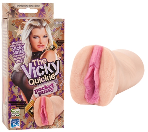 The perfect handheld masturbator is compact and convenient. Molded directly from the blonde bombshell herself Vickys pussy is tight deep and textured for maximum stimulation. Take her home for the most realistic Vicky experience ever. It is okay you can ride her hard.
