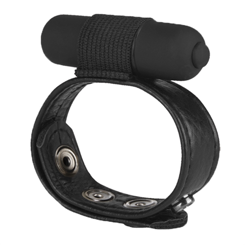 The Macho Collection Snap-on Vibro Cock and Ball Strap - Black - Image 3