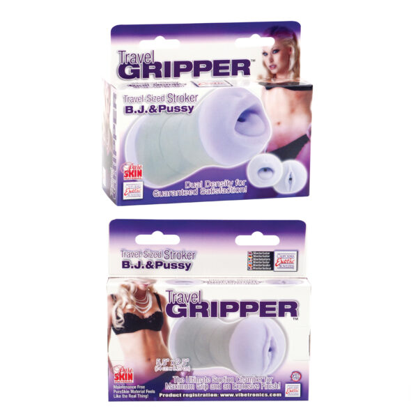 Complete travel sized masturbator with 2 ends. Dual density for the ultimate stroking action. Life-like look and feel. Heavy-duty one piece masturbator with ribbed suction chambers. Unique design for maximum grip.