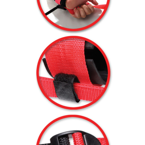 Turn any bed  into an instant bondage playground with the incredible web. This easy to install versatile bed restraint system is all you need to enjoy a night of fetish and fun in your own bedroom using the bed you already own. The kit includes an adjustable nylon web which easily adjusts to fit over any size matress-full  queen or even king-along with four adjustable neoprene wrist and ankle cuffs. When used together the cuffs attach to the web with small velcro loops and slide along the webbing keeping your lover bound to the web with no way to escape. The webbing features 24 different web lines to attach the cuffs to and giving you endless possibilities for new and exciting positions you never knew were possible.
