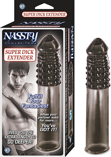 Fulfill your fantasies with the Super Dick Extender. When your partner asks for more.. you have got it. Gives you the extra length to go deeper. Ribbed bumps for added stimulation. Internal pocket to comfortably catch your orgasm. Super stretchy sleeve fits most men.