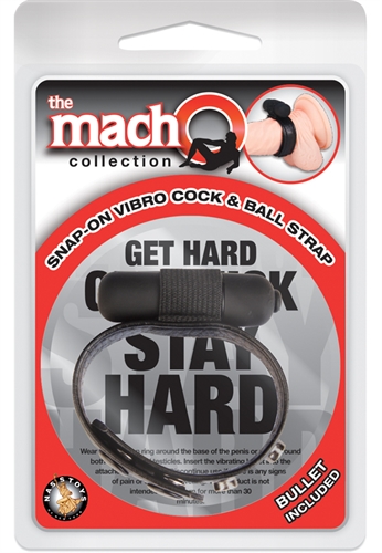 The Macho Collection Snap-on Vibro Cock and Ball Strap - Black - Image 2