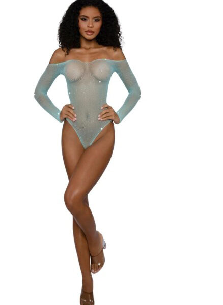 Rhinestone Off Shoulder Bodystocking - Os - Agate