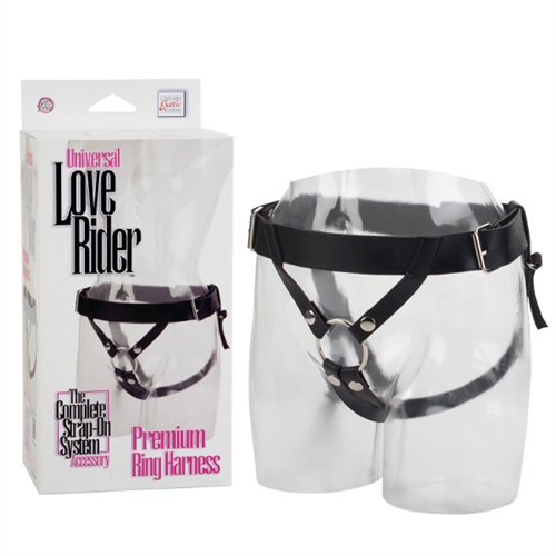 Designed for the Love Rider Collection of silicone probes or most harness accessories. Premium study fully adjustable universal harness fits up to 49.5 inch waist. Aluminum placement ring and ballistic snaps for secure lining. Harness fits securely with perfectly placed thigh straps to ensure comfort.