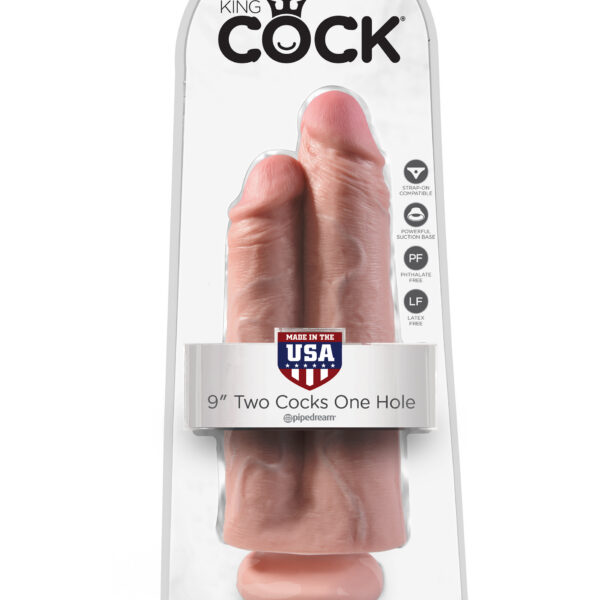 King Cock 9 Inch Two Cocks One Hole - Flesh