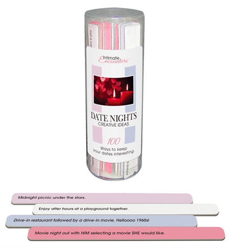 100 ways to keep your dates interesting. Whenever you need a date night idea select an idea stick. Read both sides of the stick with your significant other and choose the one you wish to carry out.