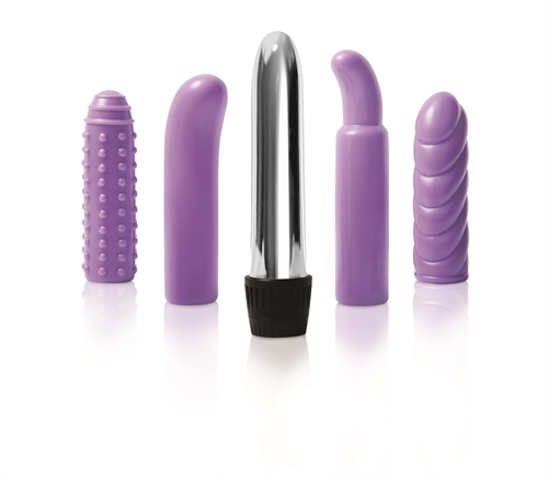Choose your pleasure with this multi-sleeve vibrator kit that gives you five erotic experiences in one! Try the smooth and powerful long bullet design with carying speeds all on its own to drive you wild