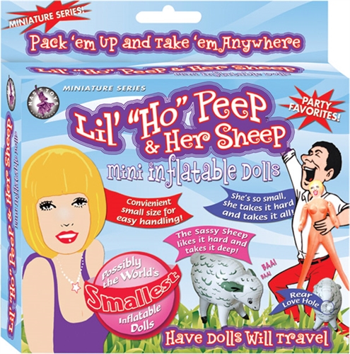 Miniature inflatable love doll and her pet sheep. Full sized love passages in both. Small box can easily travel with you .