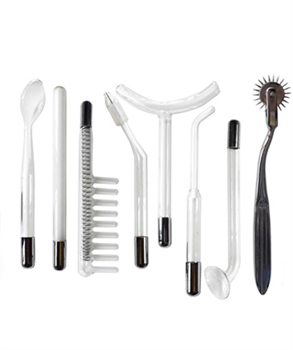 Get more spark with the Neon Wand Accessory Kit. 8 different attachments give you lots of room for experimentation perfect for those who get off on variety . Light up your scene with a dazzling glow from each of these The Helix Comb Live Wire Electrode The Dali Electrode The Condenser The Mushroom Electrode and The Pinwheel.
