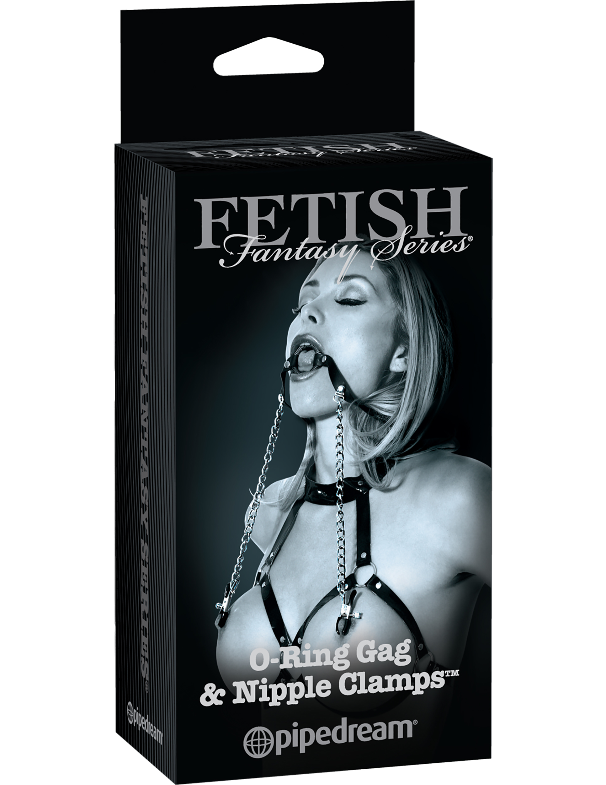 pulling the ring tight and keeping the mouth open wide. You're in control over when and how often your lover speaks... what you do next is up to you! Features & Benefits: Adjustable Vinyl Headstrap O-Ring Keeps Mouth Open Alligator-Style Nipple Clamps with Soft Rubber Liners Note: The open bra shown on the box is not included.