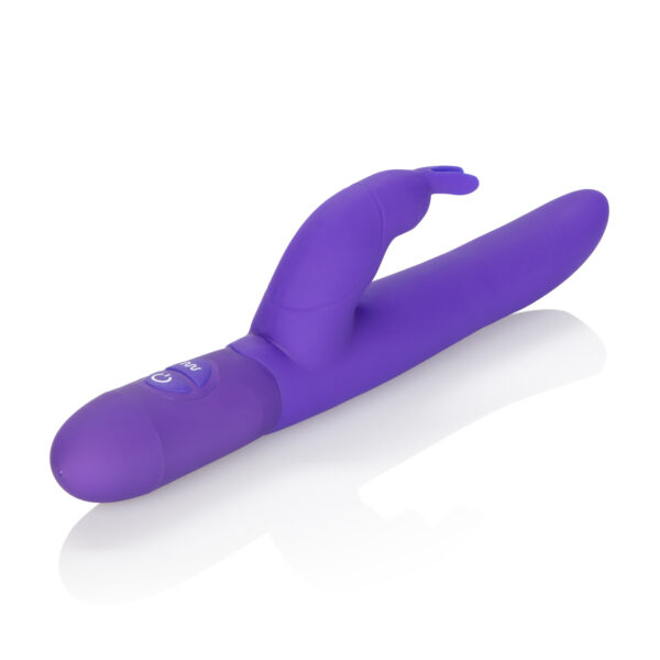 Luxurious Silicone premium high quality stimulator. Super slim seamless soft pliable and flexible. 10 intense functions of vibration pulsation and escalation. Dual motors in shaft and bunny. Soft touch controls with easy on and off.