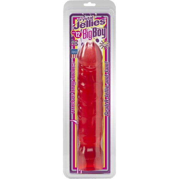 Measuring 11.5 inches of insertable length with a thick body and big realistic head. The life like shape with a slight natural curve and thick raised veins for stimulation. Flexible pink rubber jelly gives you lots of work with in terms of positioning but firm enough to satisfy once its in place.
