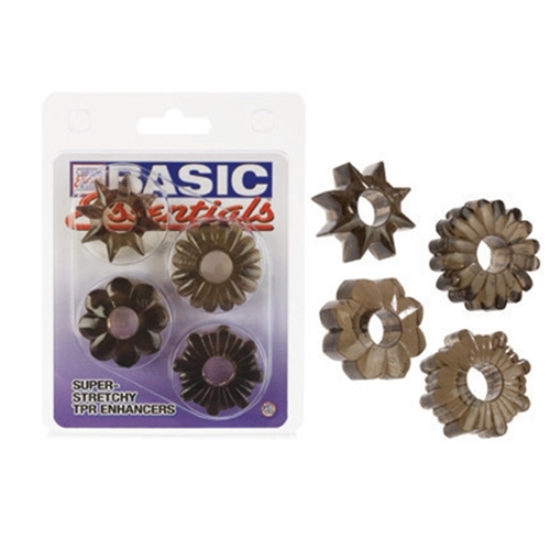 Four super stretchy enhancers in assorted shapes