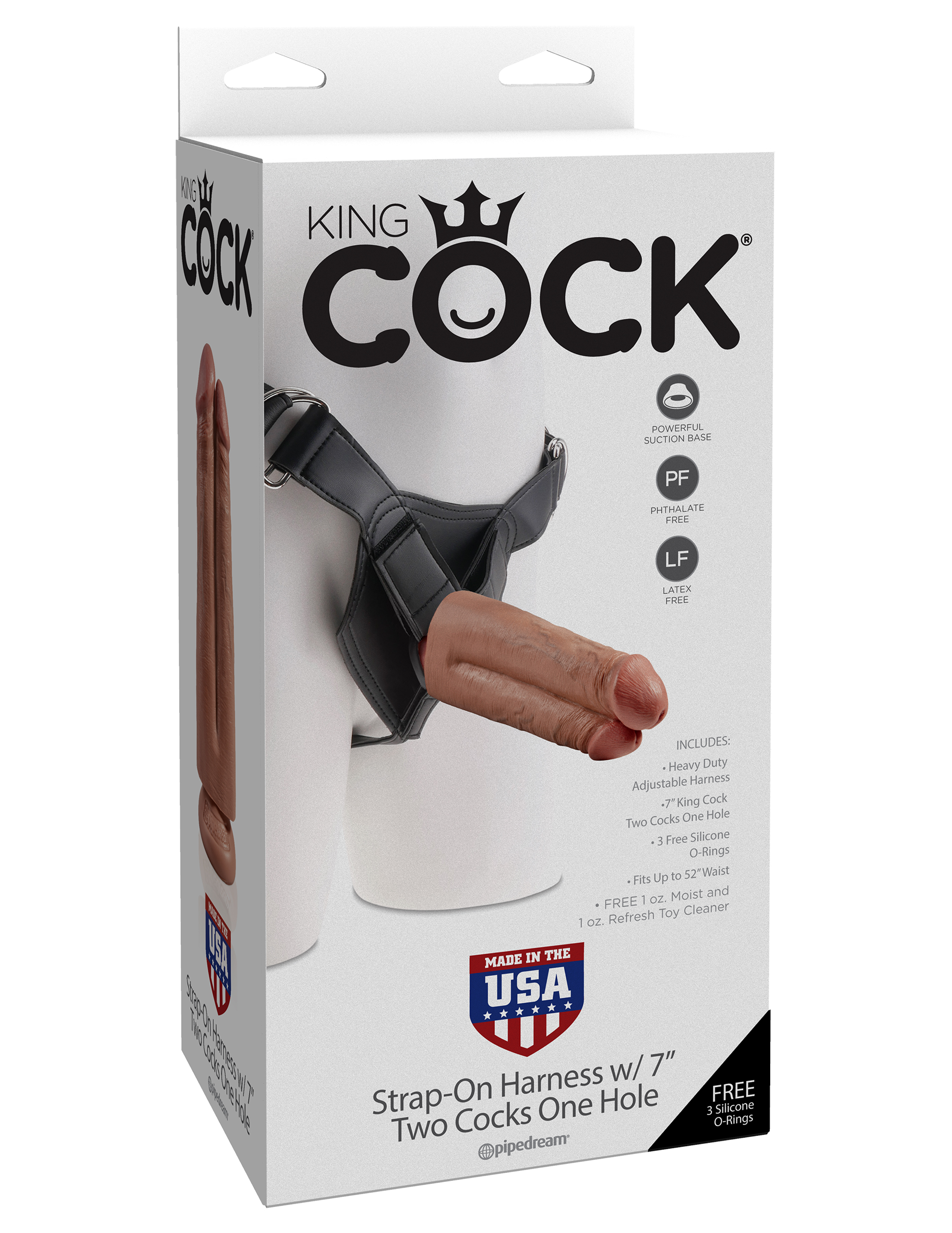 King Cock Strap-on Harness With 7" Two Cocks One Hole - Tan