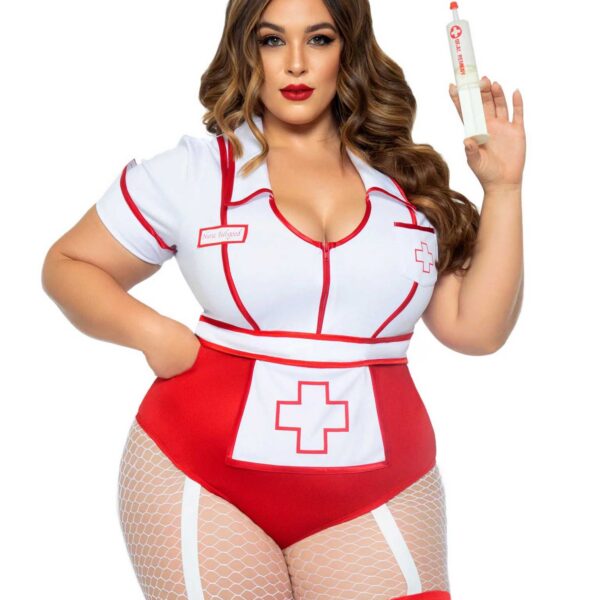 Plus Nurse Feelgood Sexy Costume - 3x/4x - White / Red