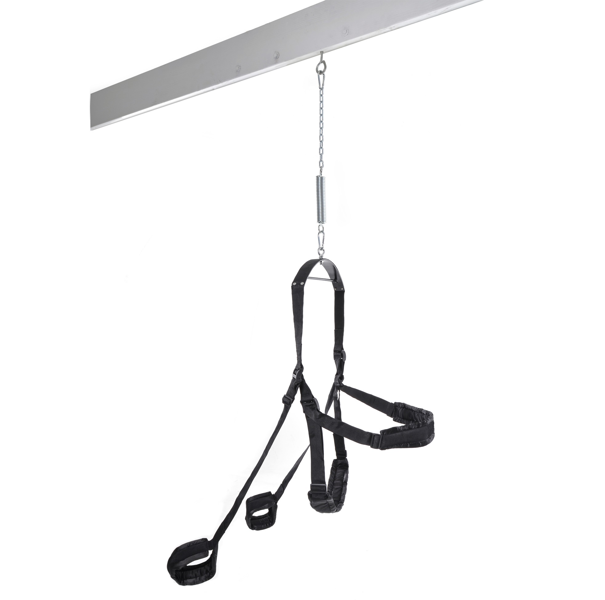 available from any hardware store. Make sure you have enough clearance from any surrounding walls or furniture. Find the center of the beam and mark a spot. The eyelet bolt is very sharp and can be screwed in by tapping the head of the bolt with a hammer and twisting the screw until all of the threads are concealed. Use the hammer claw to help turn the eyelet screw into the wood. To facilitate insertion