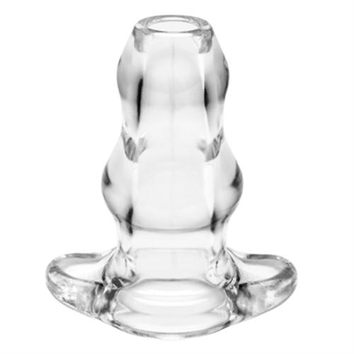 The Double Tunnel Plug features two plugs that slightly tapered to the tip which makes it on of the most innovative butt plugs available on the market. In addition to being a standard butt plug you can use the tunnel hole that goes all the way through the plug for various play including lube insertion fingers and watersports. The clear version also makes it possible to see right into the other person. It is made of special blend of TPR and PF Blend.