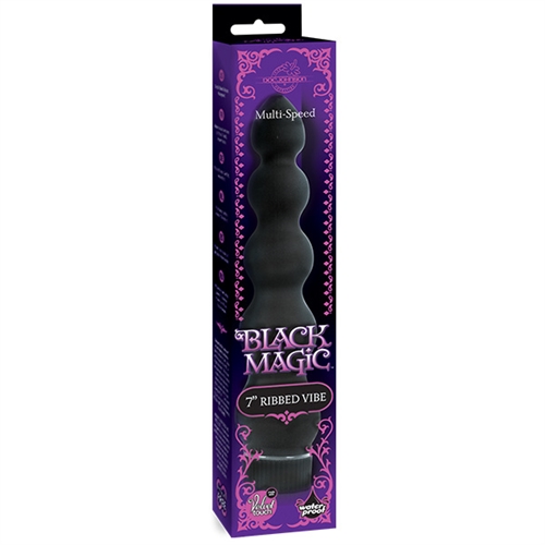 The Black Magic Ribbed vibe provides powerful multi-speed sensations for clitoral stimulation g-spot pleasure and anal play. This vibrator is majestically long and rippled and made of luxurious velvet touch material. The Black Magic Ribbed Vibe will serve you anywhere you desire. Its waterproof and virtually silent even at full power. Bring a little Black Magic into your bedroom.