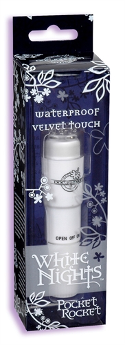 Never has a rocket been so perfectly velvety white. Personal vibrator includes a top with stimulating nubs.