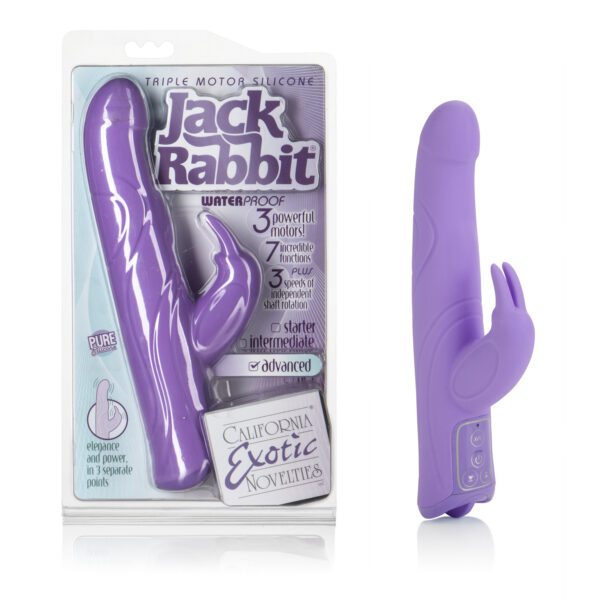 Incredibly powerful with 3 motors. Motors strategically placed in the tip shaft and rabbit. Luxurious all silicone design. 3 speeds of shaft rotation. 3 speeds of shaft vibration. Rabbit has 7 functions of vibration pulsation and escalation. Easy touch controller with LED.