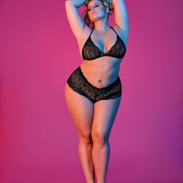 Sexy Time Triangle Bra and Cheeky Short Set - Black -L/xl
