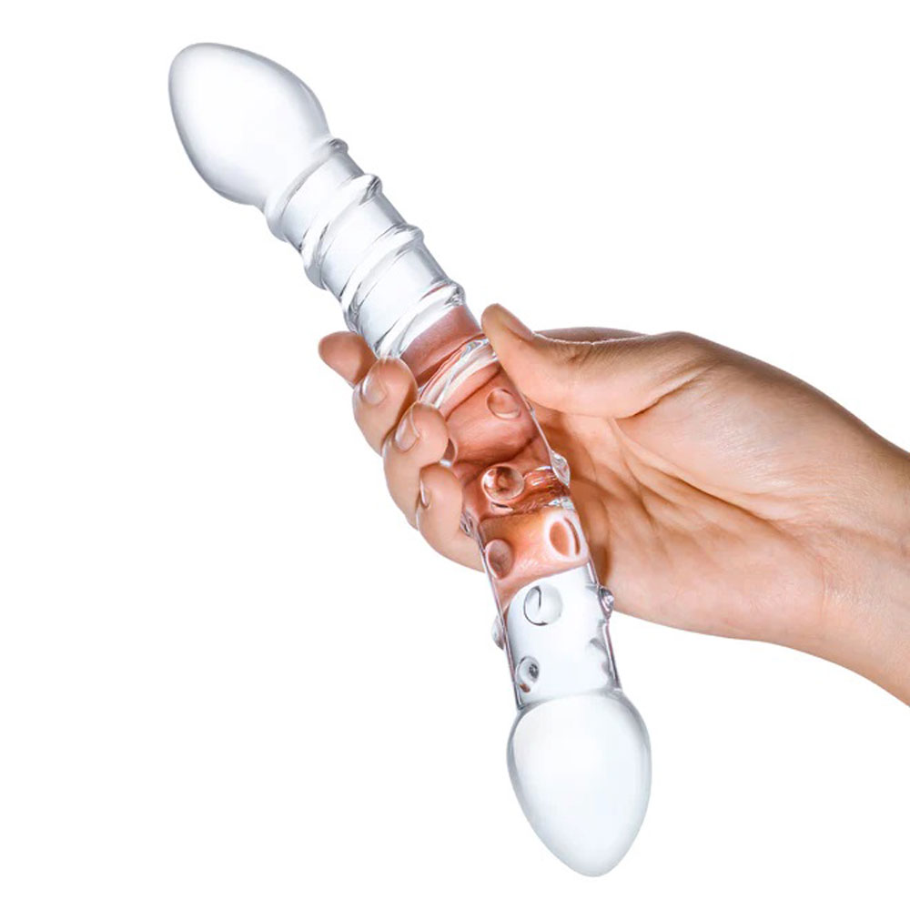 you'll be greeted by a nubby surface for sensational internal massage. Each end of the dildo features a tapered tip that makes it perfect for smooth