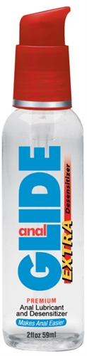 Anal Glide Extra is a water-based lubricant and desensitizer all in one. It's mild formula eases typical discomfort
