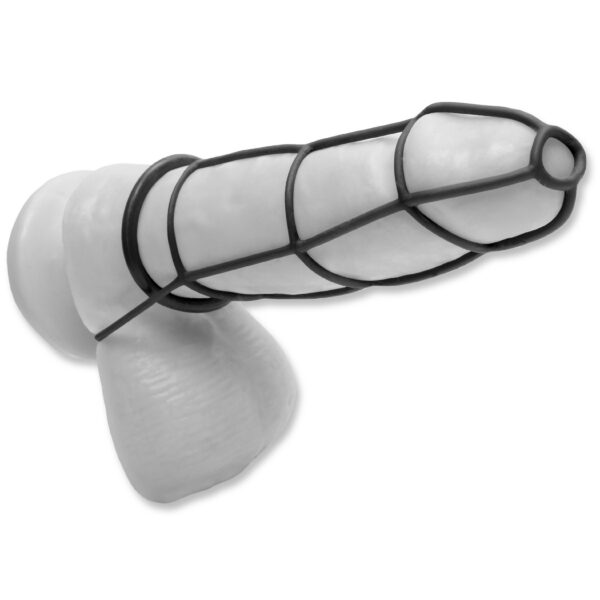 Maintain firm erections and increase your pleasure with this incredible super stretchy Cockcage and  Ring set. Made from ultra premium Elite Silicone the cage wraps around your cock and balls providing erection-enhancing support and added stimulation for your parnter. Choose from three silicone cockrings and put a squeeze on performance letdowns. The stretchy rings fit comfortably around the base of your cock delaying ejaculation while the cockcage titillates your senses and delivers mind-blowing climaxes for you both.