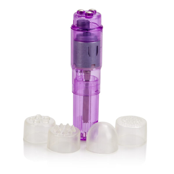 Discreet powerful massager with 4 interchangeable soft tips.