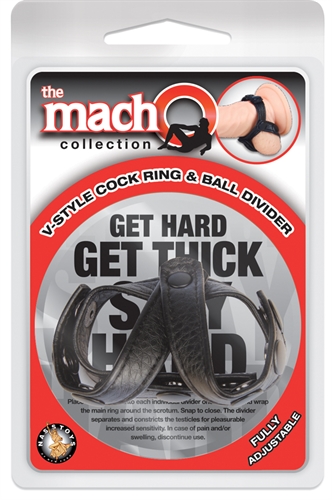 The Macho Collection v-Style Cock Ring and Ball Divider - Black - Image 2