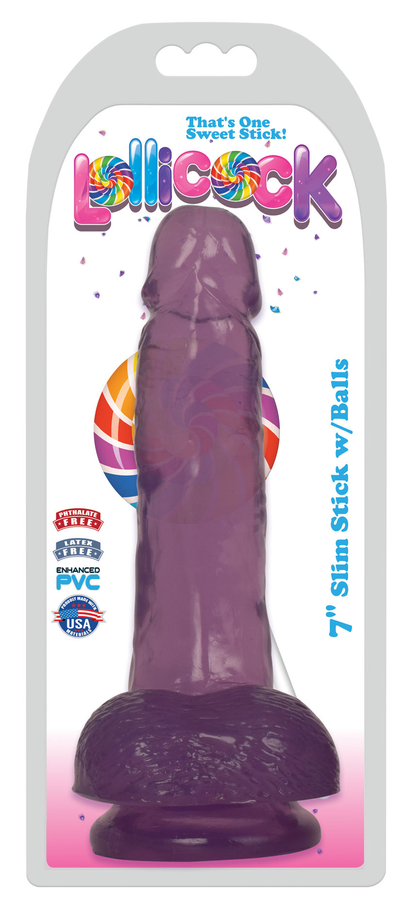 Lollicock 7 Inch Slim Stick With Balls - Grape Ice
