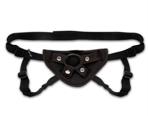 Give your partner the pleasure they want and deserve with Neoprene Strap-On Harness. A comfortable secure harness in neoprene fabric 4 way adjustable straps that fits up to 60-inch hips and a perfectly placed bullet vibe pocket for endless clitoral stimulation is a great way for beginners to light up the bedroom. This strap-on can accommodate any dildo with a flared base and includes 2 rubber holder rings. <br><br> MEASUREMENTS: <br>  Hip strap fits up to 60" (152.4 cm)