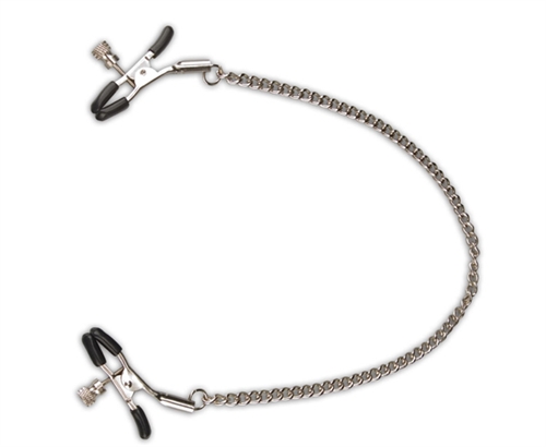 Push your erotic experience to new extremes with the Nipple Clips. Hypoallergenic medical-grade steel keeps you safe as you adjust the clamps to pinch your plump nipples to your precise threshold of erotic stimulation. <br><br> MEASUREMENTS: <br>  Length: 14" (35.56 cm)