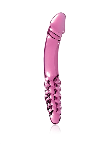 Enjoy double the fun with this elegant double-sided glass massager. Each end features a tapered tip to ease insertion while cleverly curved for explosive G-Spot or P-Spot stimulation. Either end boasts unique textures - a bulbous head and a ribbed swirl - that offer endless possibilities for pleasure. <br><br> Length: 9" (23 cm) <br> Width: 1.25" (3.5 cm)
