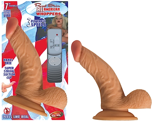Realistic look and feel. 7 inch vibrating curved dong with balls. suction cup base for hands free pleasure. 3 speeds. 3 AA batteries