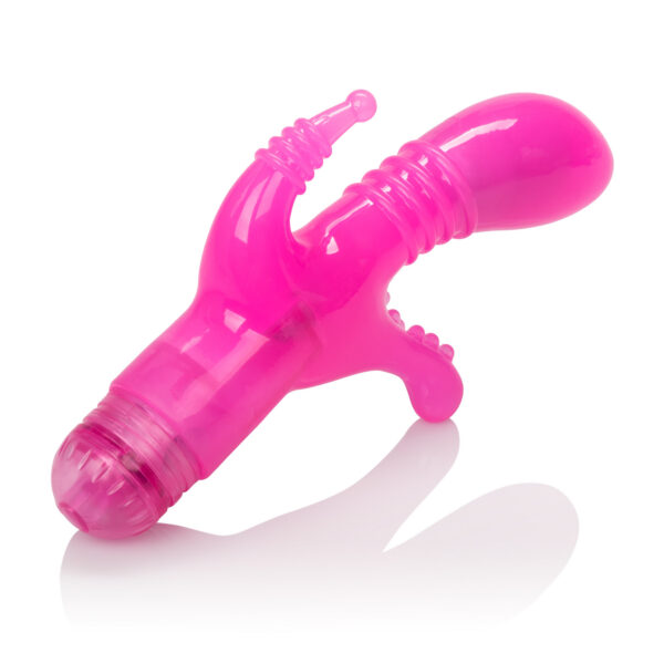 Flexible 3 way vibrating stimulator with strategically placed pleasure nodes.