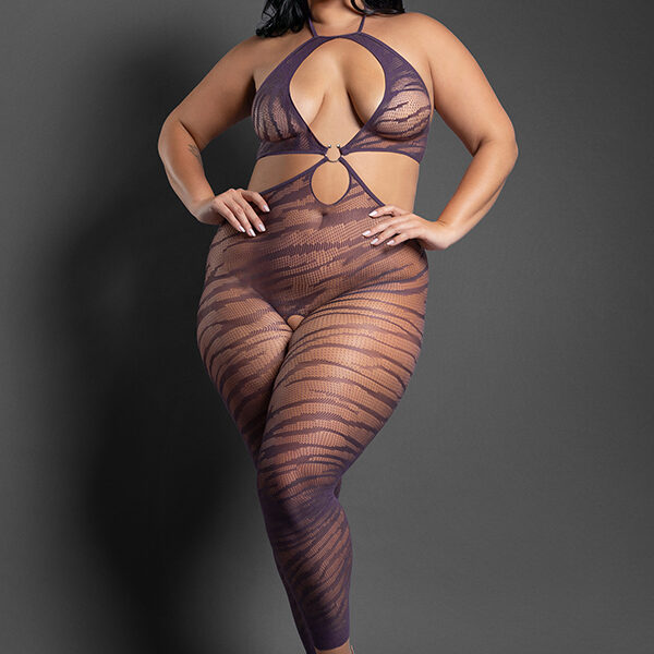 Set Me Free Footless Open Crotch Bodystocking - Queen - Dark Purple