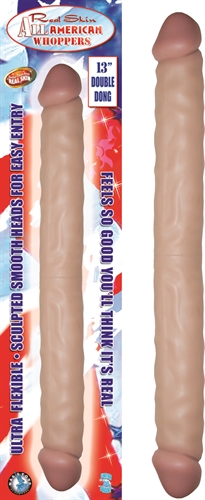 Real skin ultra flexible double dong. Sculpted smooth heads for easy entry.