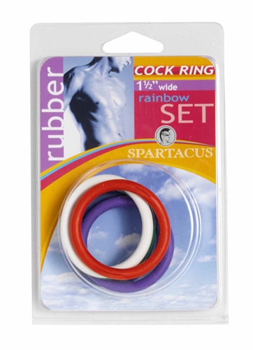 Four 1.5" (3.81 cm) rubber cock rings. Various Colors.