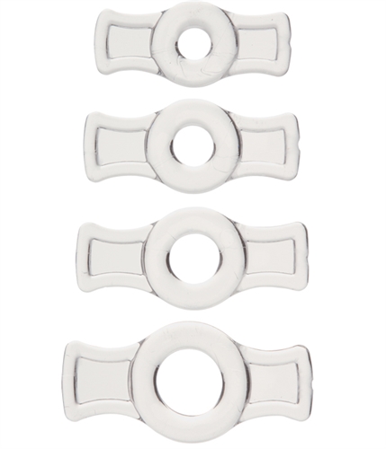 Enhance your member with the most convenient and manageable cock rings available. These TitanMen Tools Cock Rings stretch to fit with the aid of easy to grip side tabs. Each set contains 4 rings ranging in size from .4 to 0.75 inches un-stretched. The largest flexible ring can accommodate up to a 3 inch diameter shaft. The rings are easy to place and remove even with slippery hands because each tab features a thick border allowing the rings to be adjusted with ease.