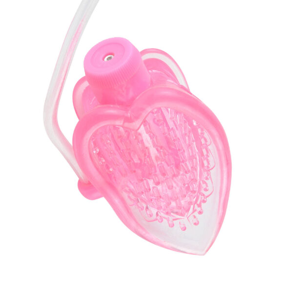 Get just the right amount of stimulation where you want it most with the Vibrating Mini Pussy Pump. Simply place the soft heart-shaped suction cup over your lips then activate the high intensity super suction by pulling on the easy-grip trigger. The powerful suction action holds the cup in place creating an air-tight vacuum against your body. The tiny ticklers tease and please directly over the clit while the contoured design conforms to your bodys curve and stays in place without using your hands. Turn the dial on the powerful micro bullet and enjoy incredible vibrations and direct clitoral stimulation. To relieve the pressure press the quick release valve on the pump handle and you are ready for fun.
