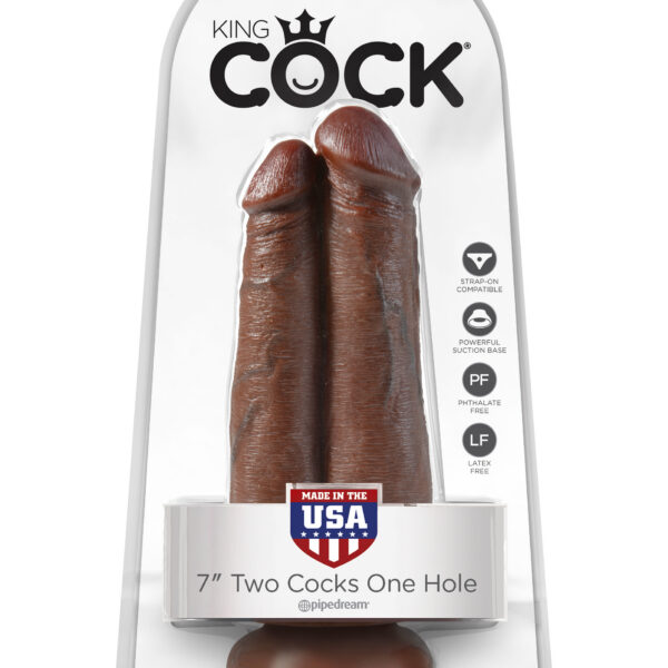 King Cock 7" Two Cocks One Hole - Brown