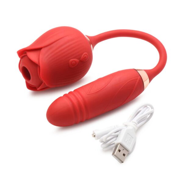Bloomgasm Romping Rose Suction and Thrusting Vibrator - Red