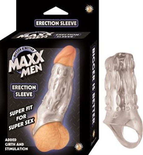 Maxx Men's Erection Sleeve is SuperFit for SuperSex! This erection sleeve gives added girth and stimulation while holding your balls tight. Ribbed for extra pl easure. Bigger is Better!