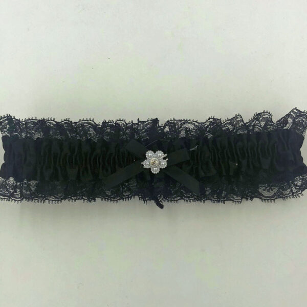 Satin Leg Garter - One Size - Black With Black Lace